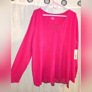 EVRI Womens Fuchsia Long Sleeve Blouse Pattern Back Size 2xl NWT